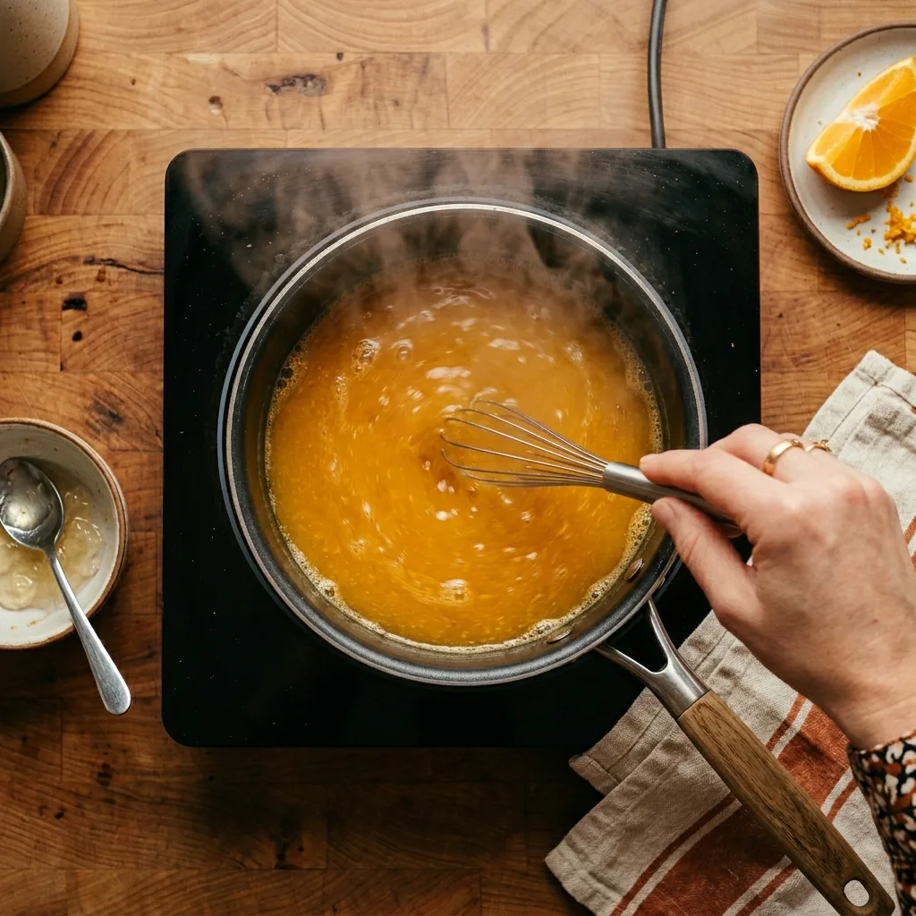 Whisking bloomed gelatin into warm juice for Dr Gupta gelatin recipe for weight loss