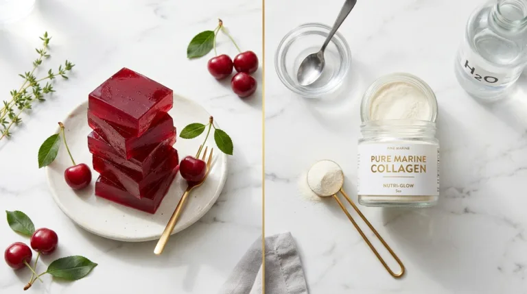 Gelatin vs collagen for weight loss — Dr Gupta gelatin squares versus collagen powder on white marble