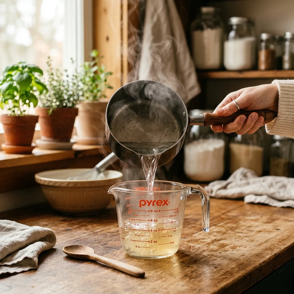 Stirring dissolved gelatin into warm water for Dr Gupta gelatin weight loss recipe step two